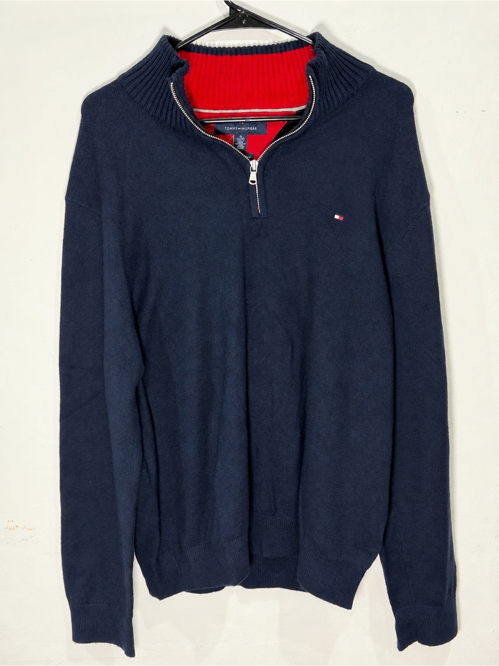 Tommy Hilfiger Men’s XL Navy Quarter Zip Sweater Lux Cotton Elbow Patches